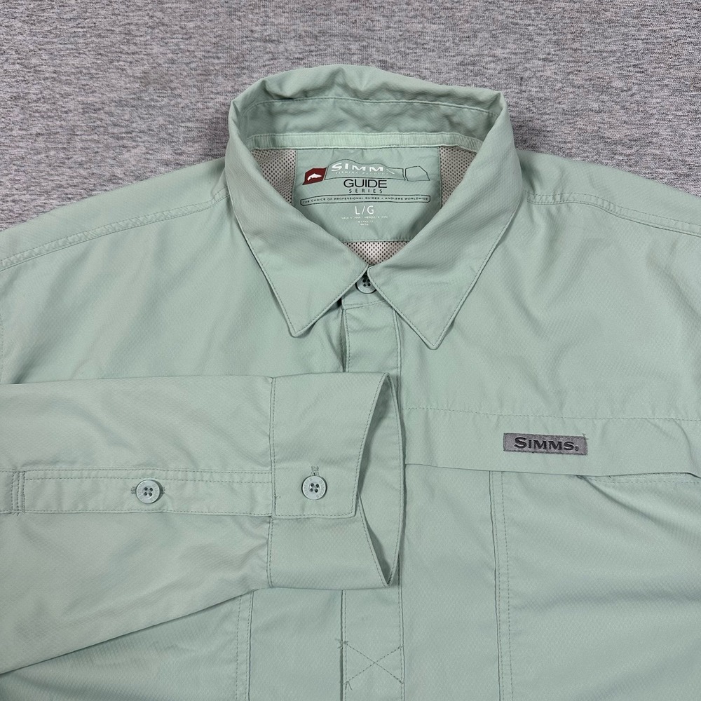 Simms Shirt Mens Large Green Guide Series Vented Long Sleeve Hiking Fishing